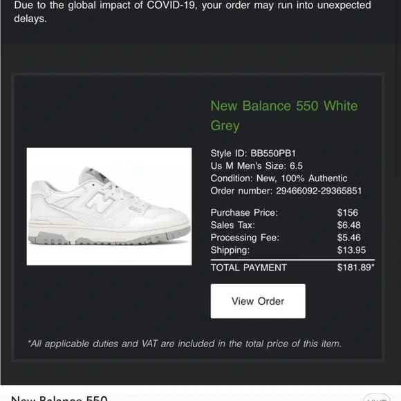 new balance 550s white grey size 6.5M/8 W - Picture 6 of 6